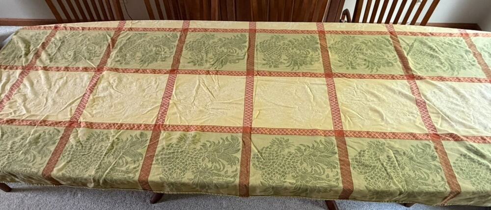 Tommy Bahama Tablecloth Pineapple Damask Cotton Tropical Yellow Green 108x54